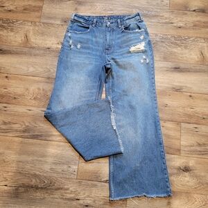 Abercrombie & Fitch Women's Sz 12 R Annie High Rise Wide Leg Distress Jeans
